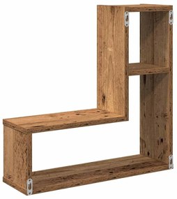 2 db antik fa színű szerelt fa fali kockapolc 50x15x50 cm