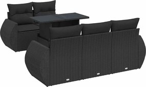 vidaXL 6 részes fekete polyrattan kerti ülőgarnitúra párnákkal