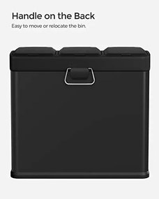 Kis szelektív konyhai hulladékgyűjtő, pedálos fedéllel, 3 x 8 literes  vödörrel, acél, fekete