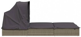2 személyes szürke polyrattan napágy tetővel 213 x 118 x 97 cm