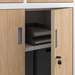Fém irodai szekrény széffel, fehér, sonoma tölgy, 900x1850x400 mm: FILIP II Eco Design