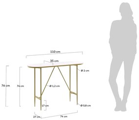 Aranyszínű konzolasztal üveg asztallappal 35x110 cm Elisenda – Kave Home