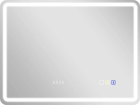 HOMCOM LED Fürdőszobatükör 80x60 cm Bluetooth Falitükör 3 Fény színnel Digitális Órával Páraálló Funkcióval Memória Funkcióval Érintőkapcsolóval IP44