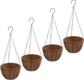 vidaXL 4 db fekete acél függő növénytartó kókusz béléssel Ø 30 x 52 cm