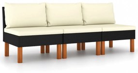 3 db polyrattan és tömör eukaliptuszfa középső kanapé