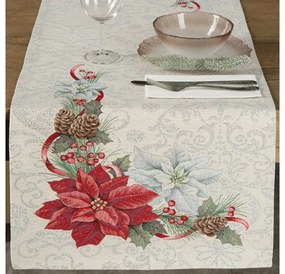 Gobelin karácsonyi asztali futó fényes fonallal Ezüst 40x100 cm +/-5%