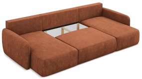 Terrakotta színű zsenília kinyitható-tárolóhelyes sarokkanapé (U alakú) Lilo – Makamii