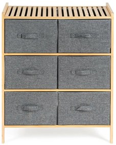 G21 Bambusz polc kosarakkal, 3 polc, szürke, 3 emelet