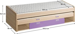 Ágy pótággyal, kőrisfa/ibolyakék, 200x80, EGO L16