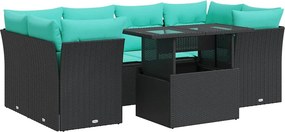 vidaXL 7 részes fekete polyrattan akácfa kerti ülőgarnitúra párnával