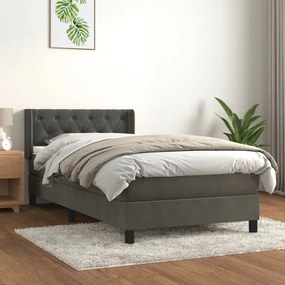 sötétszürke bársony rugós ágy matraccal 80 x 200 cm