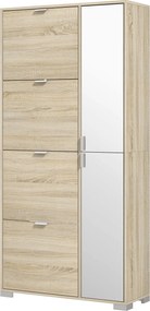 HOMCOM Tölgy Cipőtartó Tükörrel 16 Pár Cipőhöz, 4 Felhajtható Fiókkal és 2 Rekesszel Állítható Polccal, 82x30x168cm | Aosom