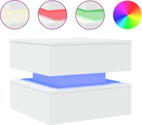 vidaXL fehér dohányzóasztal LED-lámpákkal 50 x 50 x 40 cm