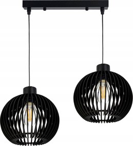 Függő mennyezeti lámpa Fekete túlnyúlás Loft 2x E27 Fa Fekete