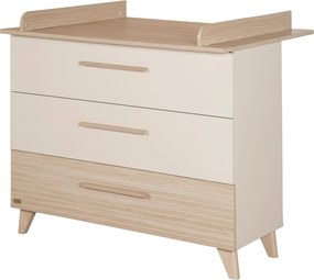 Krémszínű-natúr színű gyerek komód pelenkázó feltéttel, tölgyfa dekorral 110x98x75 cm Sidney – Roba