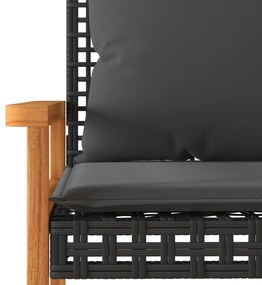 fekete polyrattan és akácfa kerti pad párnával