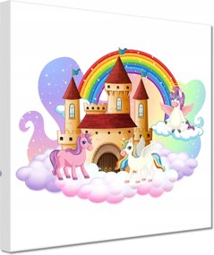 Vászonkép 20x20 Mesebeli kastély és unikornisok