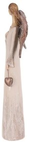 Poliresin angyal szívvel, 20 cm, bézs színű