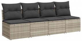 4 személyes világosszürke polyrattan kerti kanapé párnával