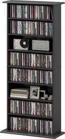 HOMCOM 8-polcos Könyvespolc 360 CD számára, Modern Design, Forgácslap CD Tartó, 58x24x124,5 cm, Fekete | Aosom