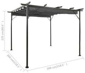 antracitszürke acél pavilon behúzható tetővel 3 x 3 m 180 g/m²