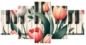 5 részes kép tavaszi virágok zongorabillentyűkön