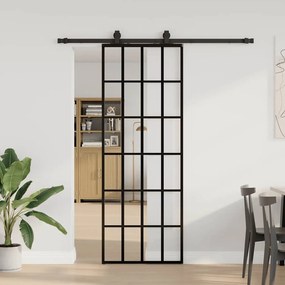 Fekete ESG üveg tolóajtó fémszerelvény-szettel 76x205 cm