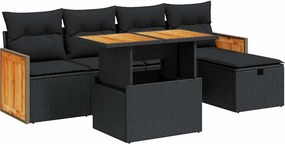 vidaXL 6 részes fekete polyrattan kerti ülőgarnitúra párnákkal