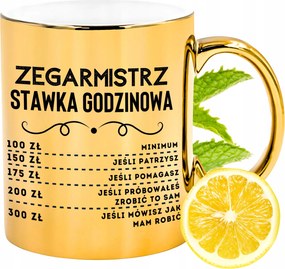 Arany csillogó bögre az órásmesternek ajándék fényképes nyomtatással