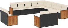 vidaXL 13 részes fekete polyrattan kerti ülőgarnitúra párnákkal