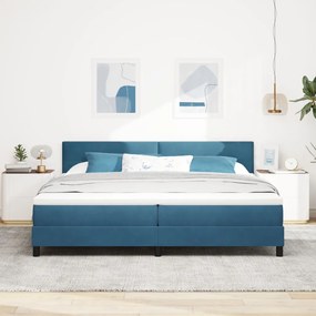 Boxspring Ágy Mattal Sötétkék 200x200 cm Bársony