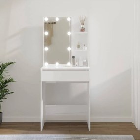 Magasfényű fehér fésülködőasztal LED-del 60 x 40 x 140 cm