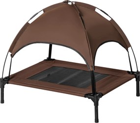 PawHut Emelt Kutyafekhely Napernyővel, Kültéri Kutyakölcsönző Tetővel, Légáteresztő, Taft Szövet Kempinghez, Kávé 76 x 61 x 73 cm | Aosom