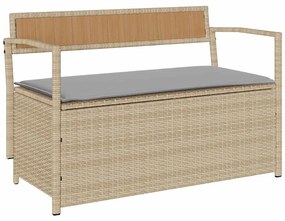 bézs polyrattan kerti tárolópad párnával