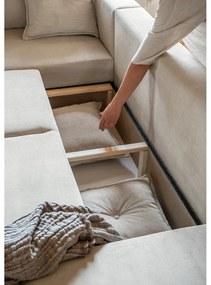 Bézs kordbársony kinyitható sarokkanapé (bal oldali-U alakú) Lazy Lukka – Miuform