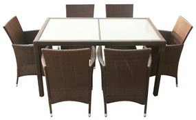 7-részes barna kültéri polyrattan étkezőszett párnákkal