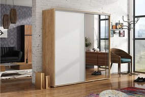 HUGO tágas tükrös gardróbszekrény 125/245 - arany craft tölgy / fehér