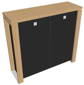 Verno+ S közepes szekrény 140 x 46 x 130 cm, üvegajtó, világos tölgy / fekete