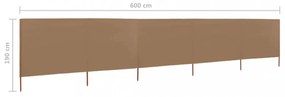 tópszínű 5-paneles szövet szélfogó 600 x 160 cm