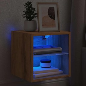 kézműves tölgy színű fali TV-szekrény LED-ekkel 30x28,5x30 cm