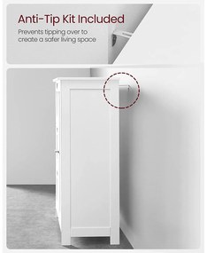 Szabadon álló ajtós, 3 fiókos szekrény, fehér 60x30x81cm