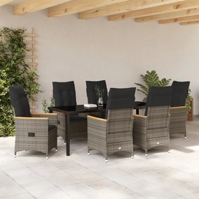 7 darabos kertibútor szett párnákkal, szürke poli rattan