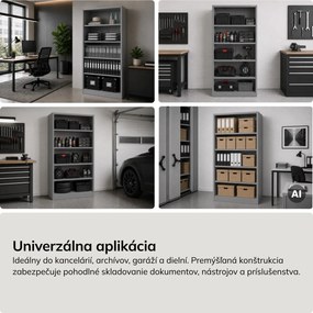 Fém irodai polc, csavarozott, zárt hátlap, szürke, 900x1950x400 mm: RUFUS