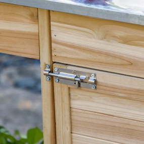 Outsunny Ültető Asztal Kertész Asztal 2 Polccal, Fiókkal, Szekrénnyel, Horganyzott Acél Lappal, 3 Horgonyzóval - Fenyő Fa Ültető Asztal | Aosom