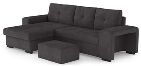 Ágyazható kanapé tárolóval és puffal PALERMO, fekete, baloldali