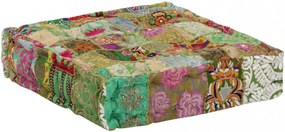 kézzel készült zöld pamut patchwork ülőpárna 50x50x12 cm