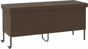 vidaXL barna polyrattan kerti tárolóláda kerekekkel 160x55x75 cm