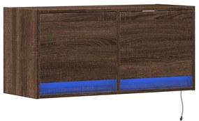 barna tölgyszínű fali TV-szekrény LED-del 80x31x35 cm