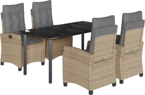 vidaXL 5 részes vegyes bézs polyrattan kerti étkezőgarnitúra párnákkal