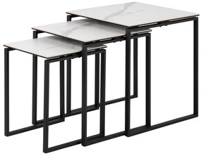 Oldalsó asztalok szett Oakland 522Fehér márvány, Fekete, 55x50x50cm, Kerámia, Üveg, Sarok